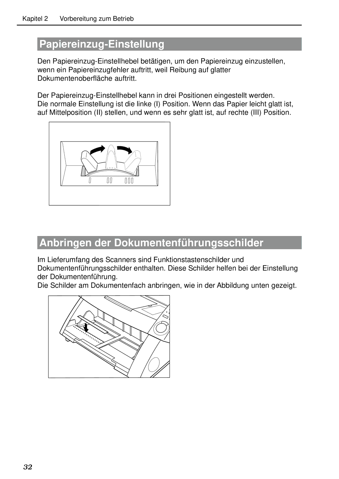 Canon DR-5020, DR-5080C manual Papiereinzug-Einstellung, Anbringen der Dokumentenfü hrungsschilder 