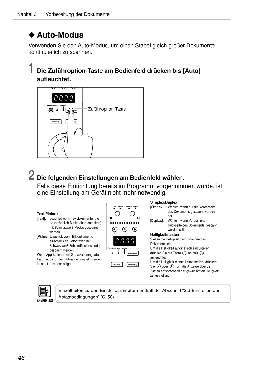 Canon DR-5020, DR-5080C manual Auto-Modus, Die folgenden Einstellungen am Bedienfeld wä hlen 