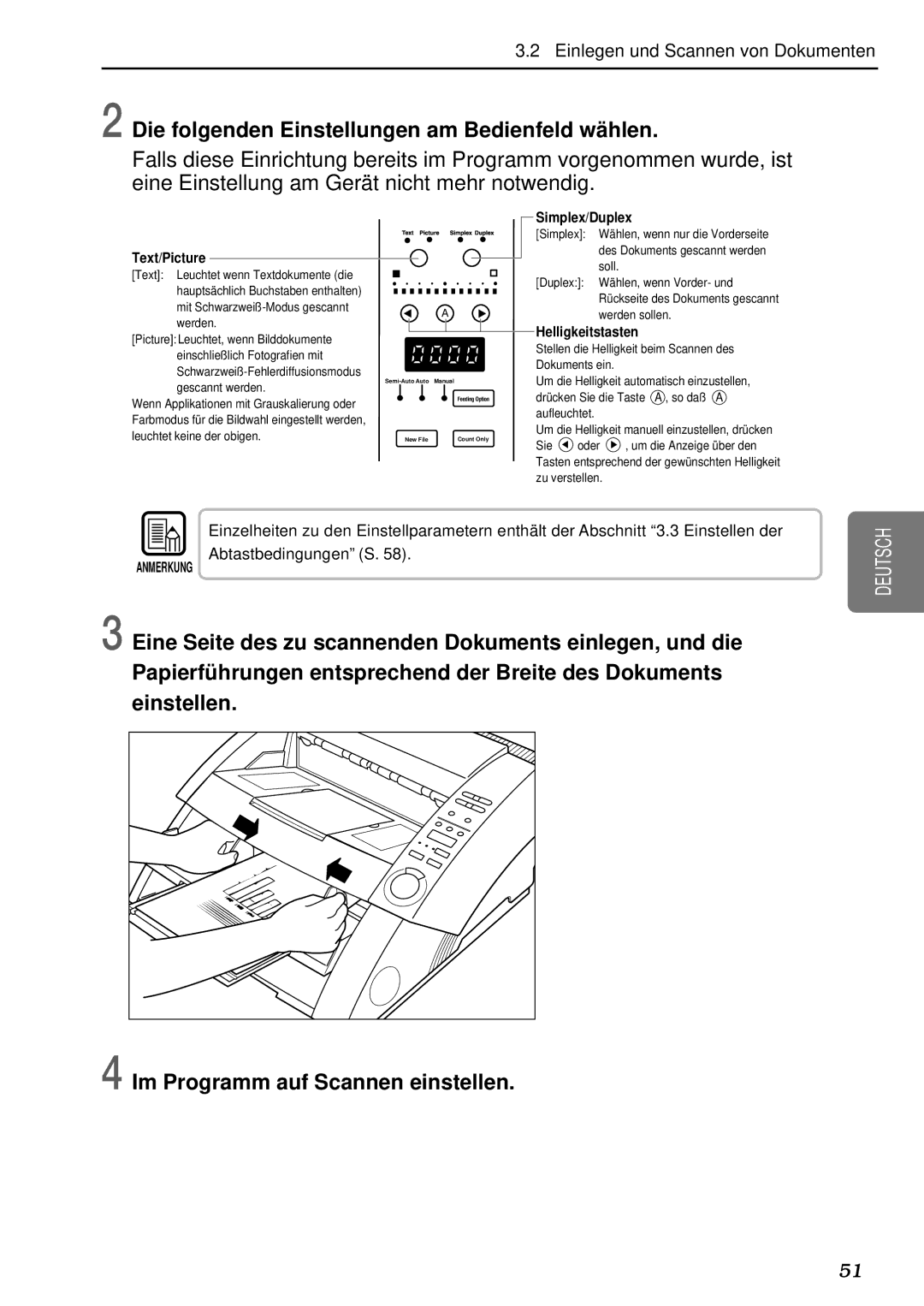 Canon DR-5080C, DR-5020 manual Die folgenden Einstellungen am Bedienfeld wä hlen 