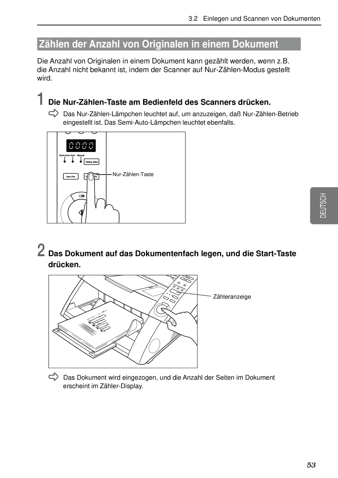 Canon DR-5080C, DR-5020 manual Zä hlen der Anzahl von Originalen in einem Dokument 