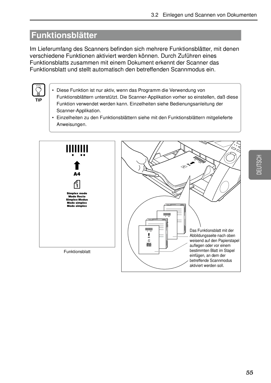 Canon DR-5080C, DR-5020 manual Funktionsblä tter, Funktionsblatt 