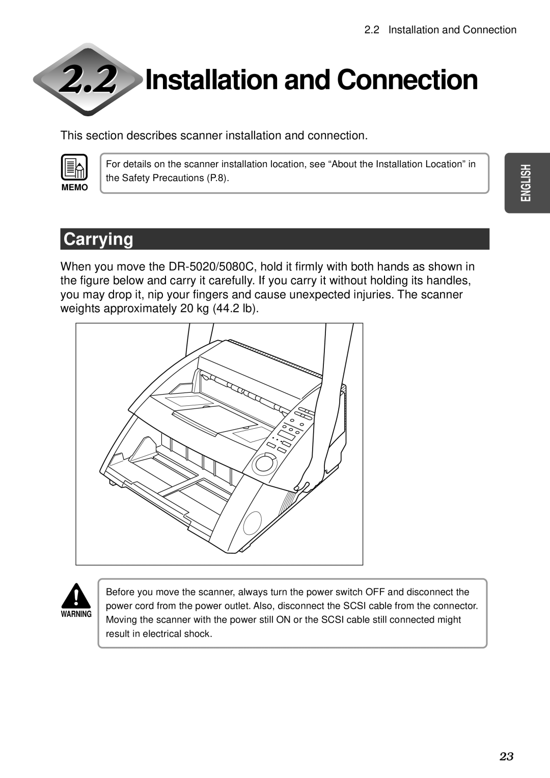 Canon DR-5080C, DR-5020 manual Installation and Connection, This section describes scanner installation and connection 