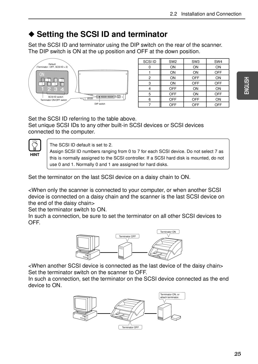 Canon DR-5080C, DR-5020 manual Setting the Scsi ID and terminator 