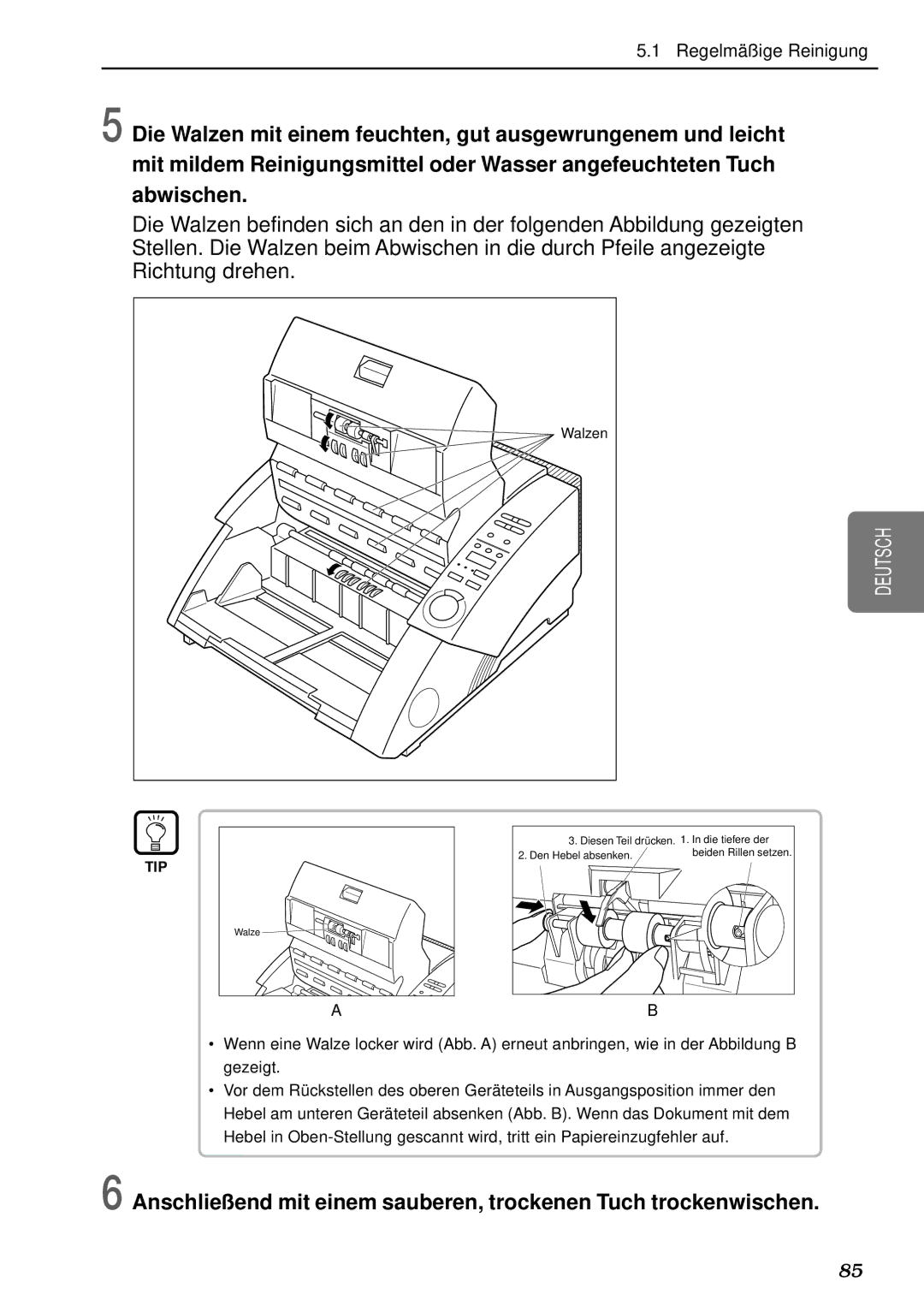 Canon DR-5080C, DR-5020 manual Walzen 