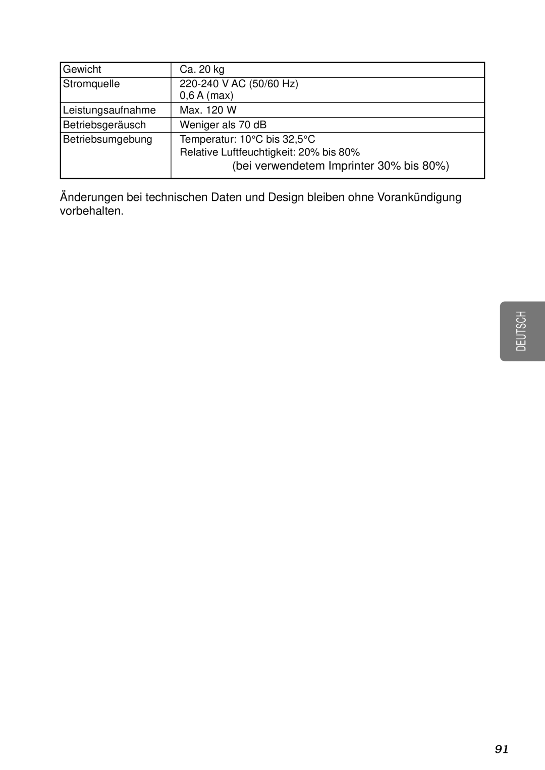 Canon DR-5080C, DR-5020 manual Bei verwendetem Imprinter 30% bis 80% 