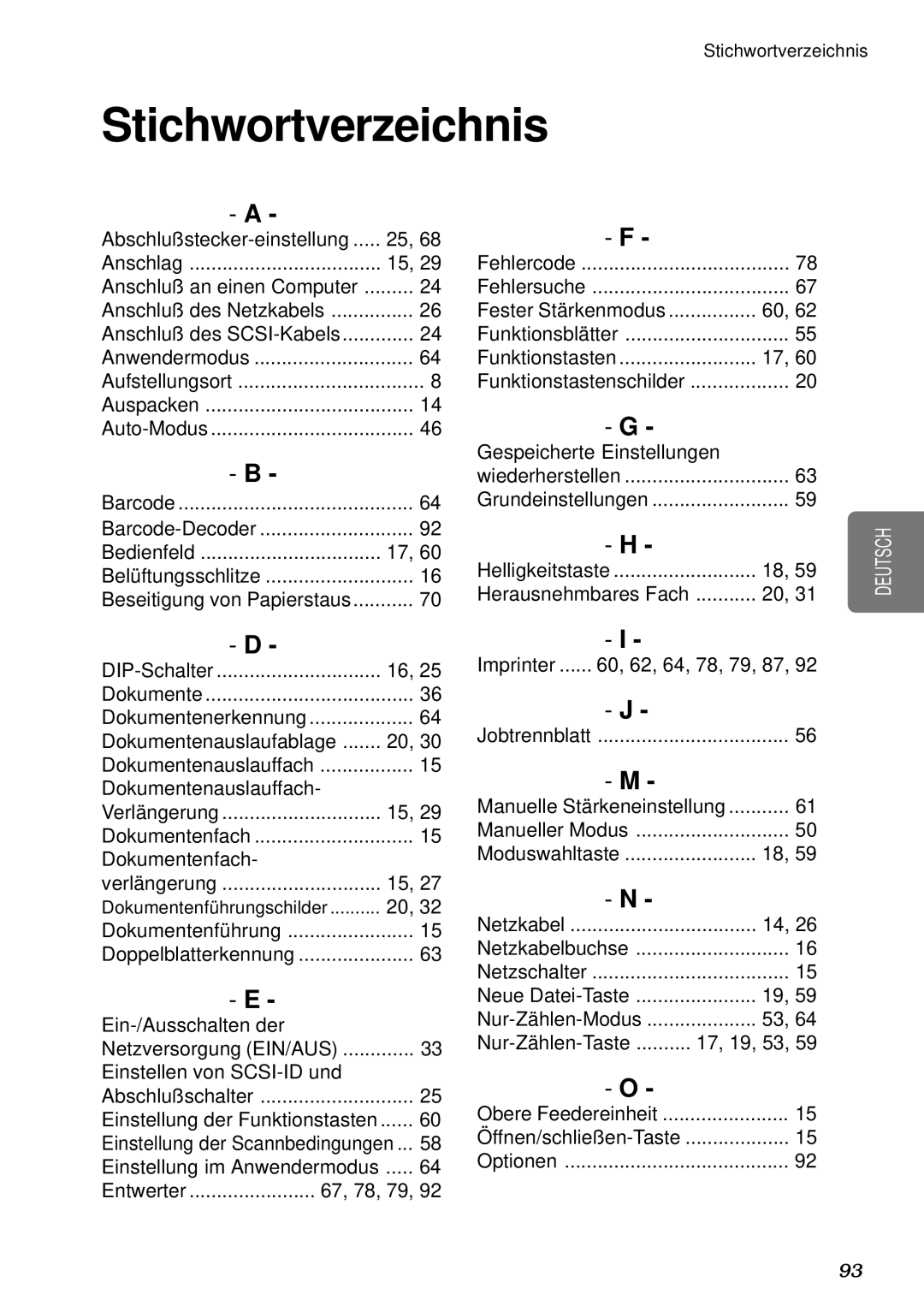 Canon DR-5080C, DR-5020 manual Stichwortverzeichnis 