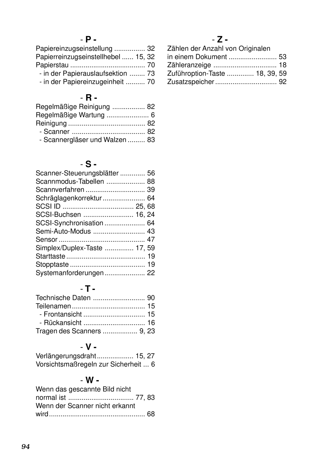 Canon DR-5020, DR-5080C manual Zählen der Anzahl von Originalen, Papierreinzugseinstellhebel Einem Dokument, SCSI-Buchsen 