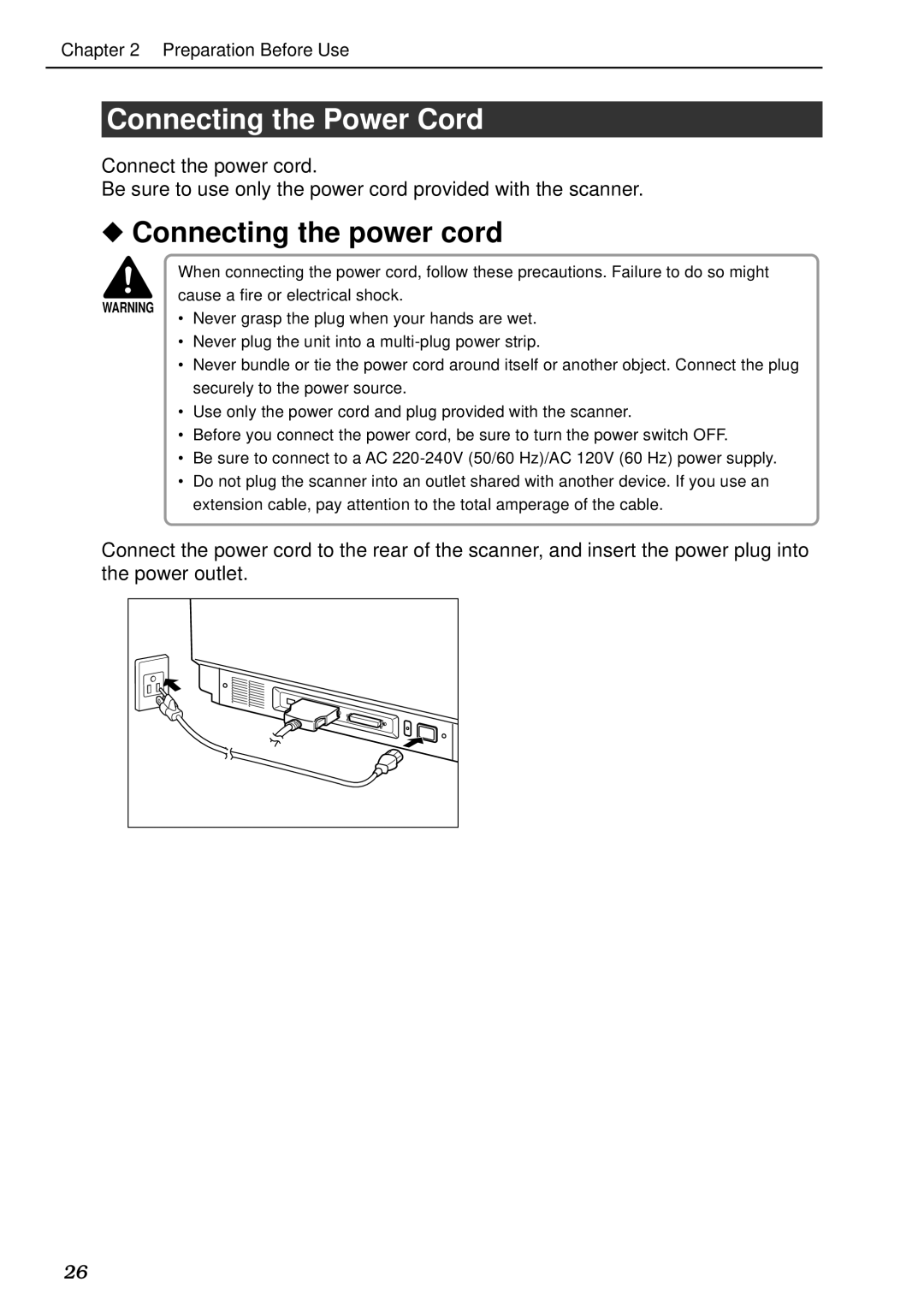 Canon DR-5020, DR-5080C manual Connecting the Power Cord, Connecting the power cord 