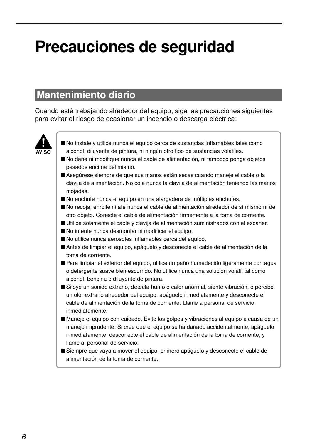 Canon DR-5020, DR-5080C manual Precauciones de seguridad, Mantenimiento diario 