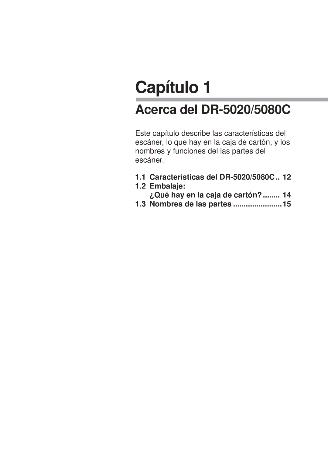 Canon DR-5080C manual Capítulo, Acerca del DR-5020/5080C 