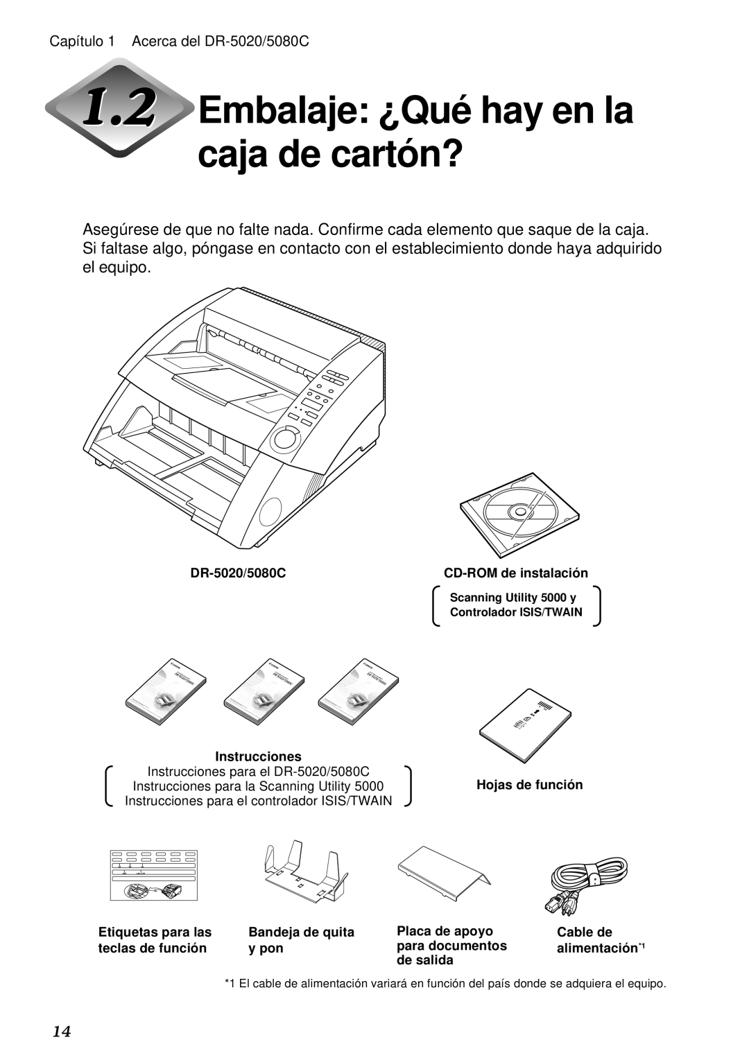 Canon DR-5080C manual Embalaje ¿Qué hay en la caja de cartó n?, DR-5020/5080C Instrucciones 