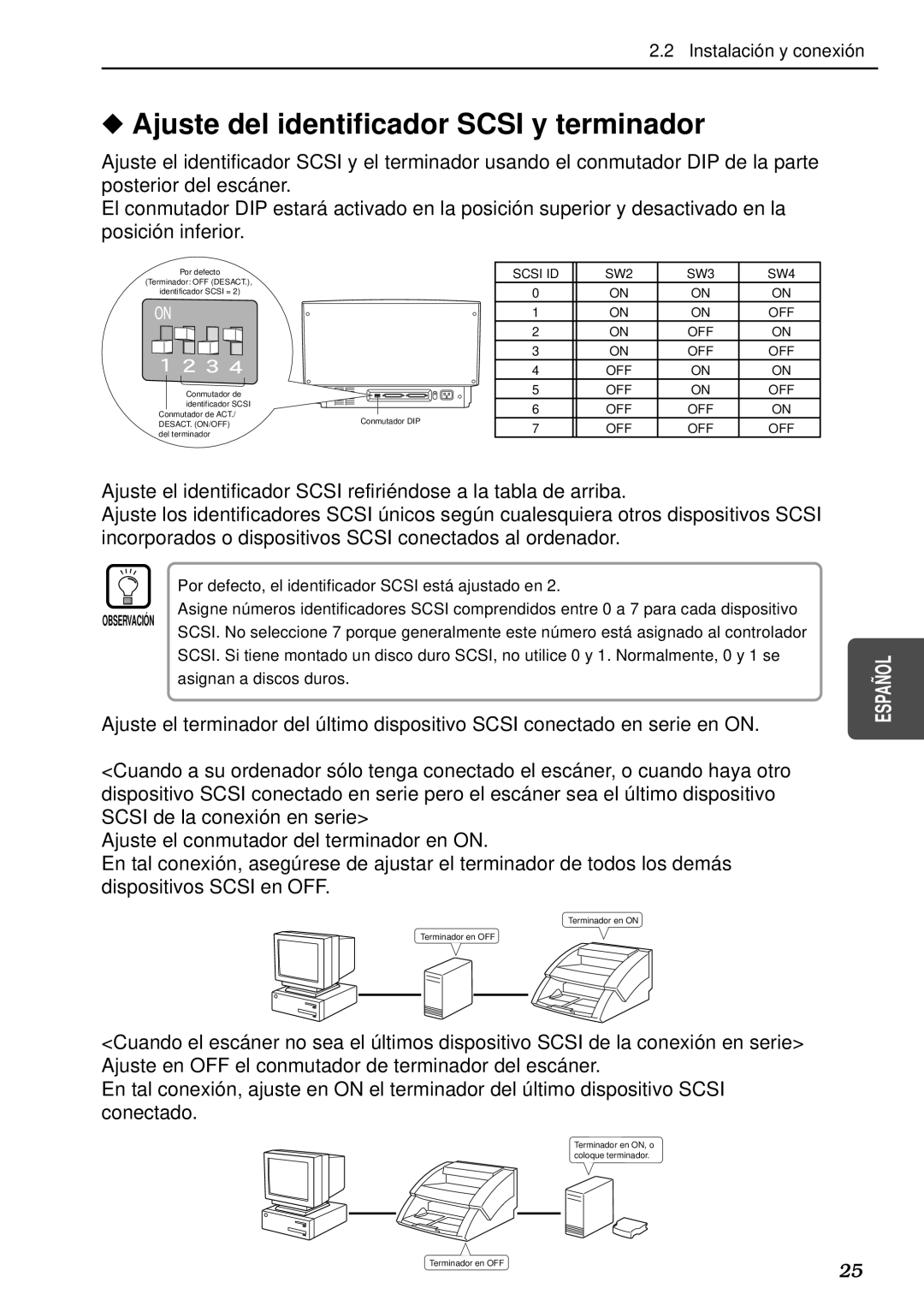 Canon DR-5080C, DR-5020 manual Ajuste del identificador Scsi y terminador 