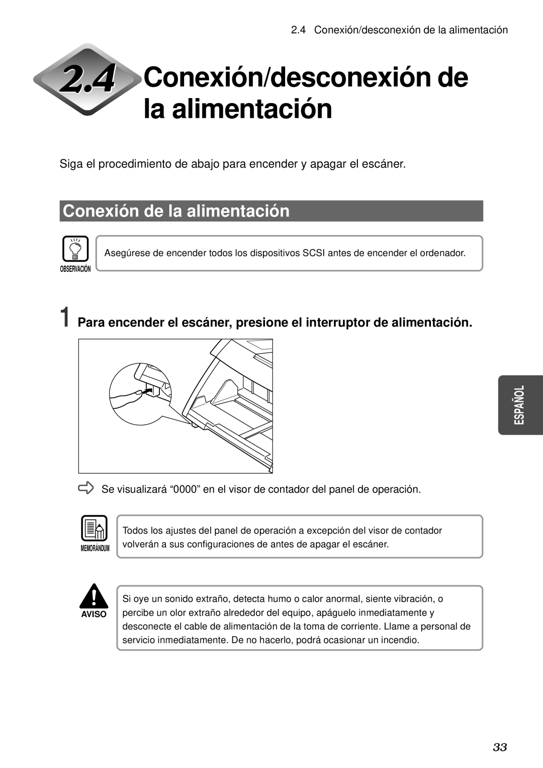 Canon DR-5080C, DR-5020 manual Conexió n/desconexió n de la alimentació n, Conexió n de la alimentació n 