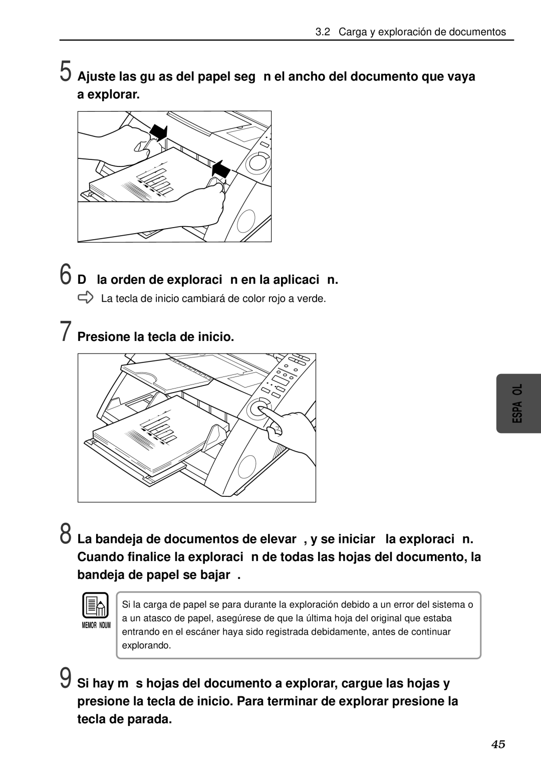 Canon DR-5080C, DR-5020 manual Presione la tecla de inicio 