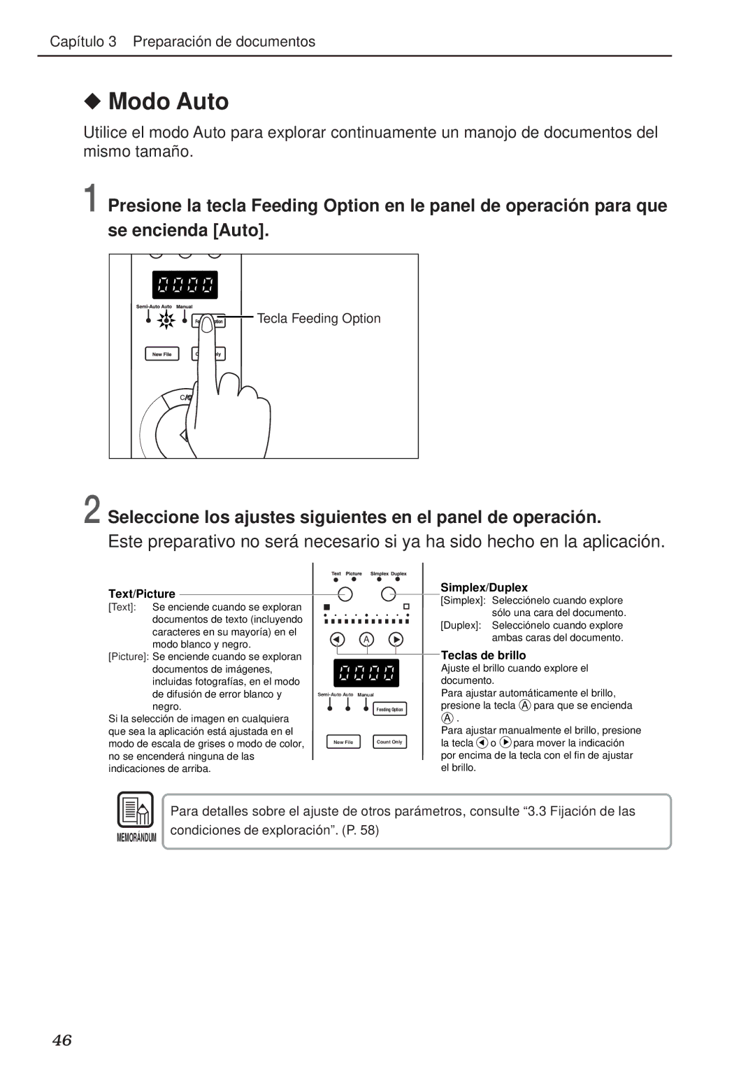 Canon DR-5020, DR-5080C manual Modo Auto, Seleccione los ajustes siguientes en el panel de operació n 