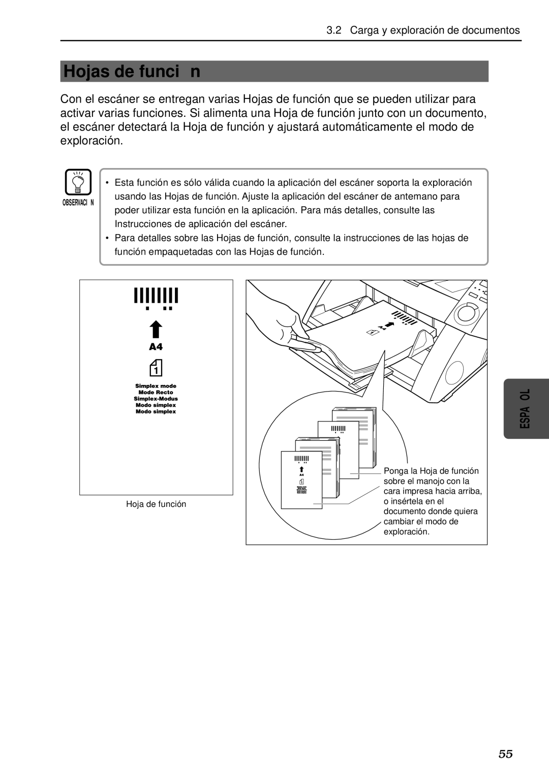 Canon DR-5080C, DR-5020 manual Hojas de funció n 