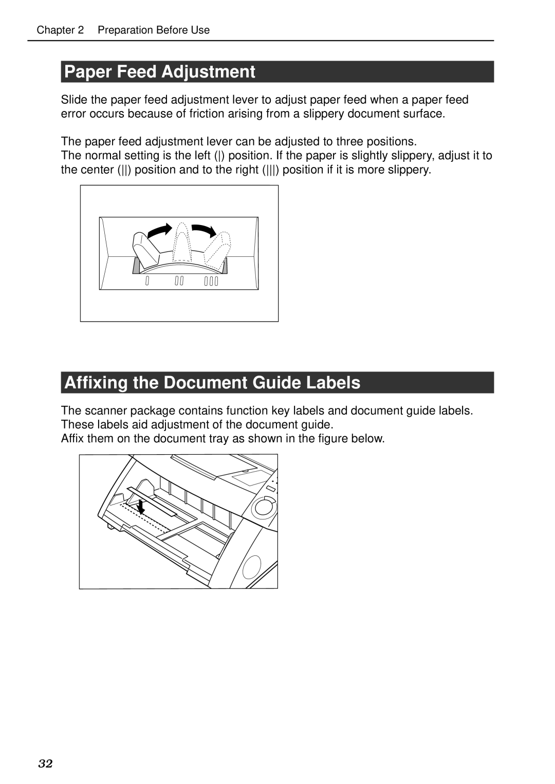 Canon DR-5020, DR-5080C manual Paper Feed Adjustment, Affixing the Document Guide Labels 