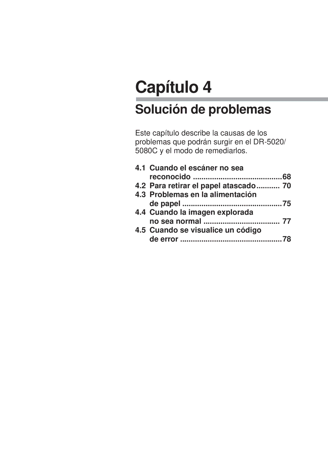 Canon DR-5080C, DR-5020 manual Capítulo, Solució n de problemas 