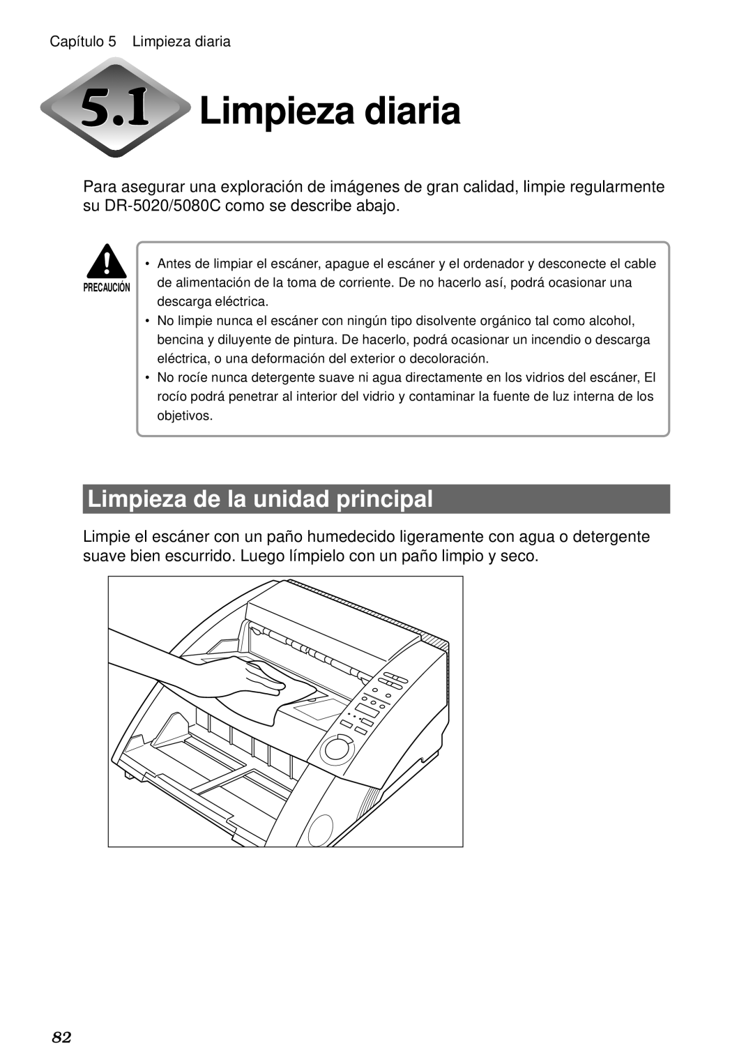 Canon DR-5020, DR-5080C manual Limpieza diaria, Limpieza de la unidad principal 