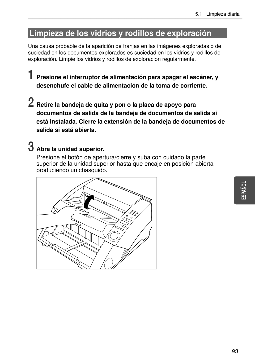 Canon DR-5080C, DR-5020 manual Limpieza de los vidrios y rodillos de exploració n 