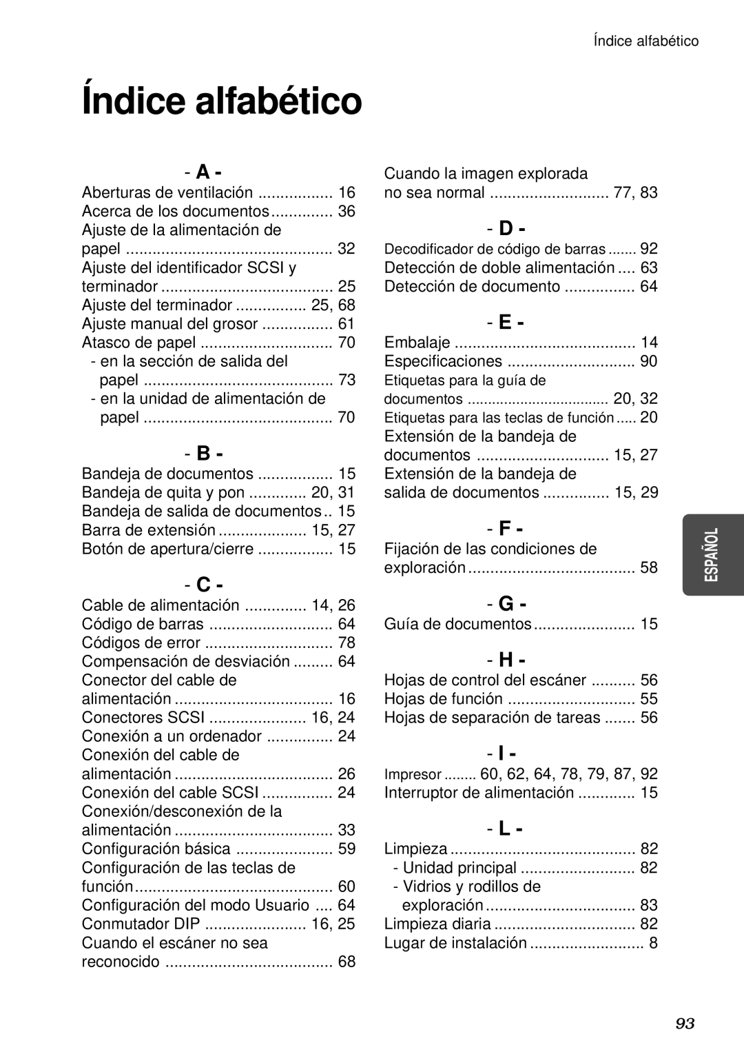 Canon DR-5080C, DR-5020 manual Índice alfabético 