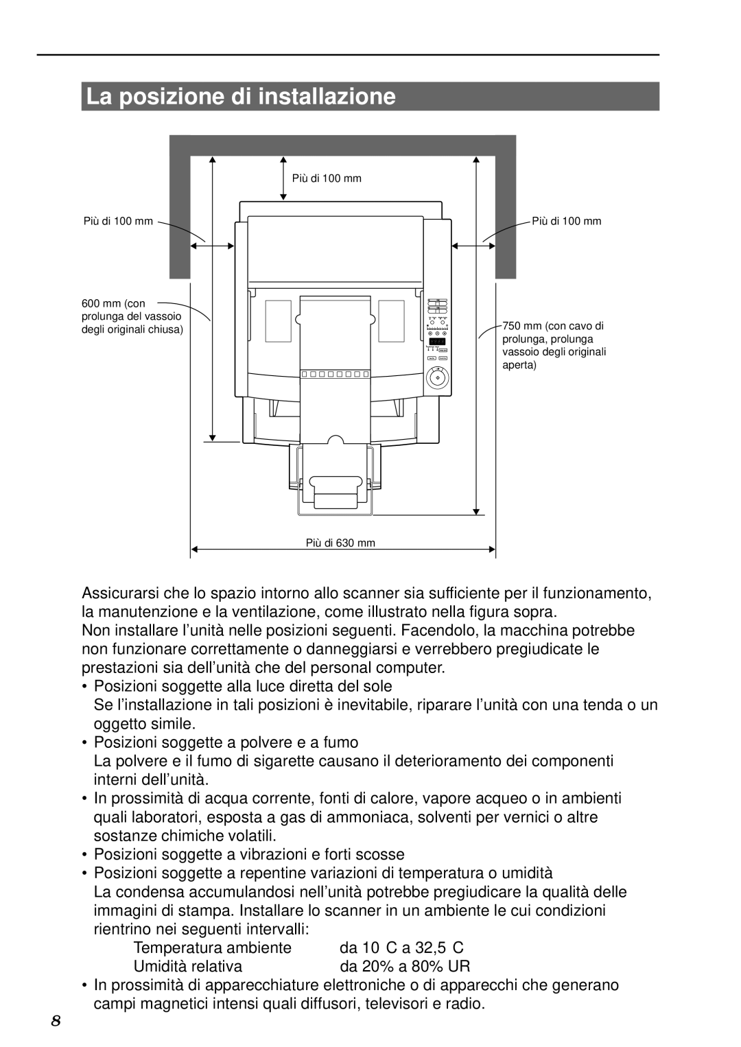 Canon DR-5020, DR-5080C manual La posizione di installazione, Temperatura ambiente 