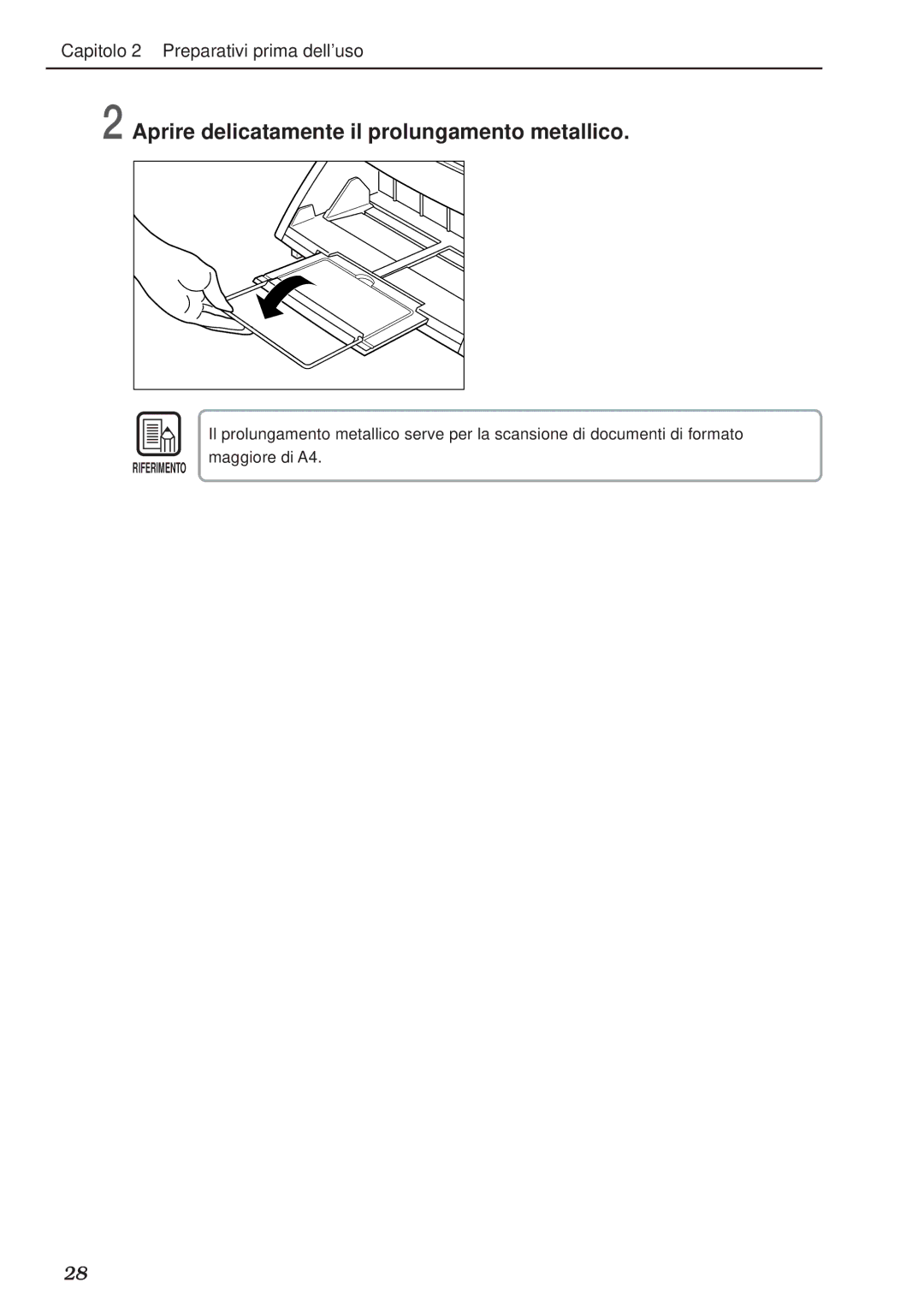 Canon DR-5020, DR-5080C manual Aprire delicatamente il prolungamento metallico 