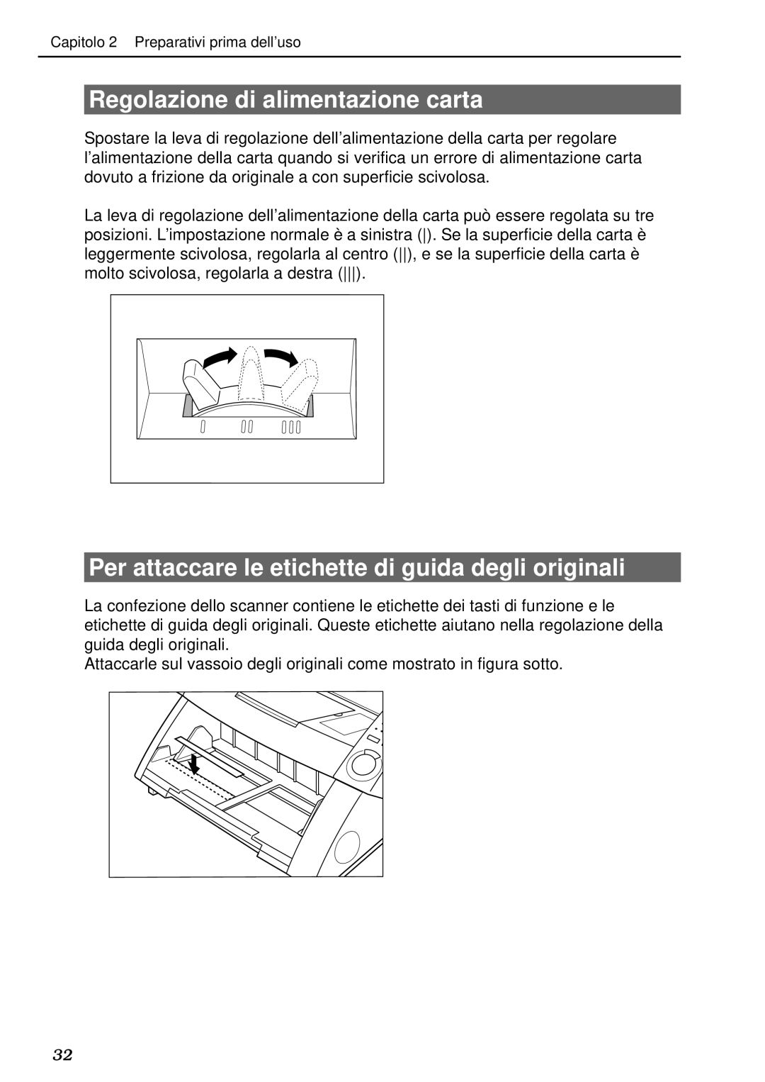 Canon DR-5020, DR-5080C manual Regolazione di alimentazione carta, Per attaccare le etichette di guida degli originali 