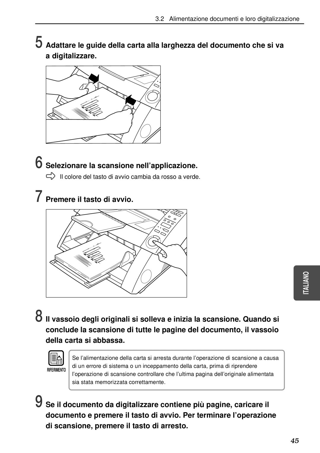 Canon DR-5080C, DR-5020 manual Premere il tasto di avvio 