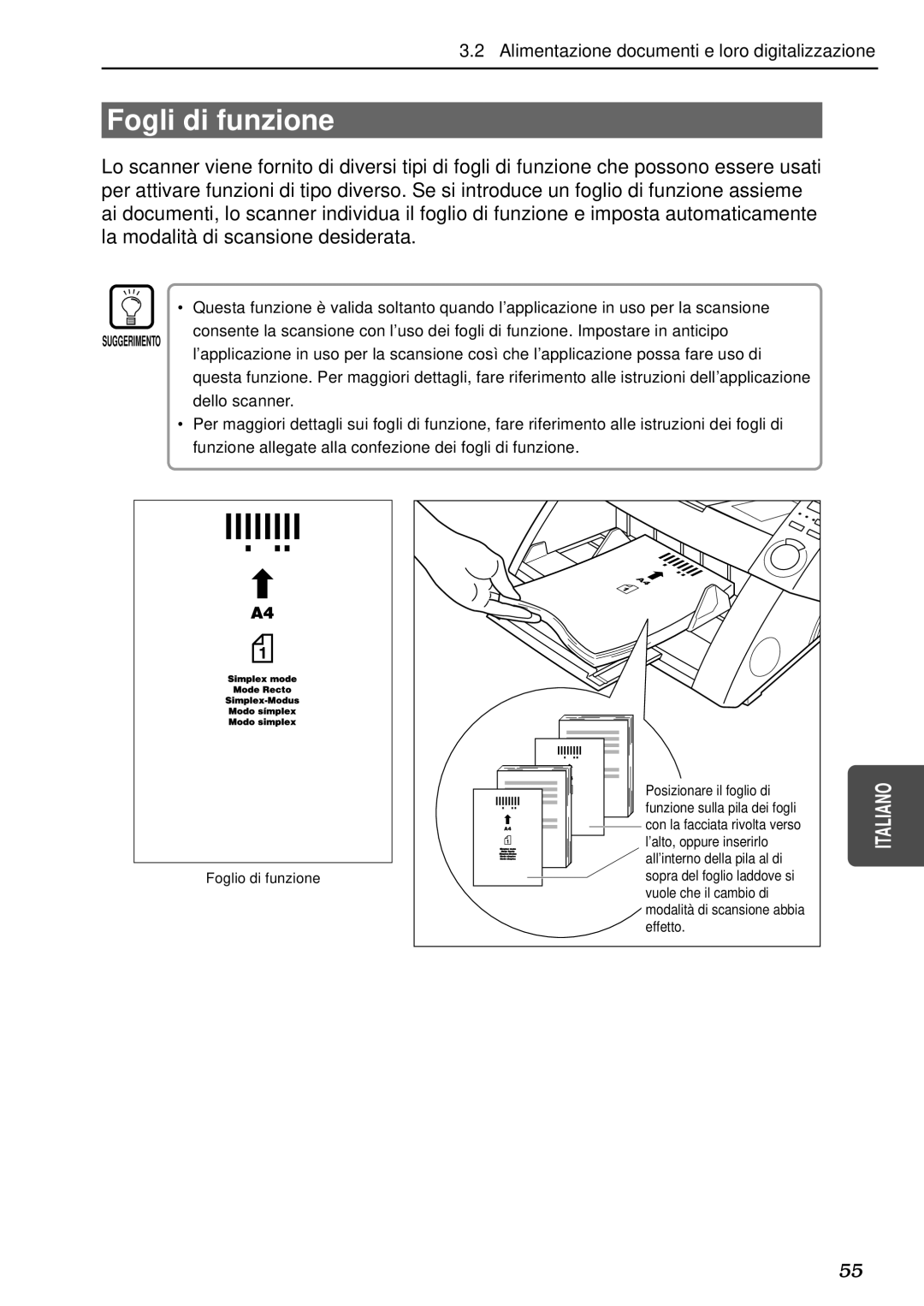 Canon DR-5080C, DR-5020 manual Fogli di funzione, Foglio di funzione 