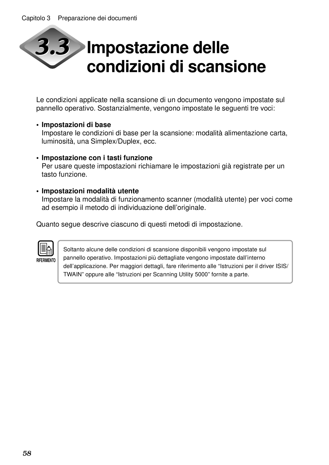 Canon DR-5020, DR-5080C manual Impostazioni di base, Impostazione con i tasti funzione, Impostazioni modalità utente 