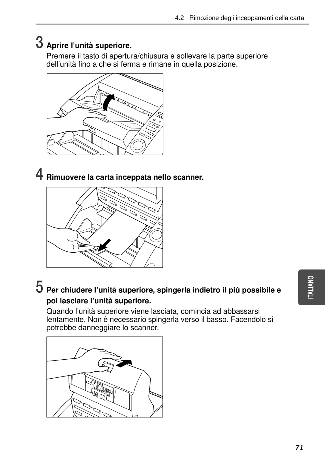 Canon DR-5080C, DR-5020 manual Aprire l’unità superiore 