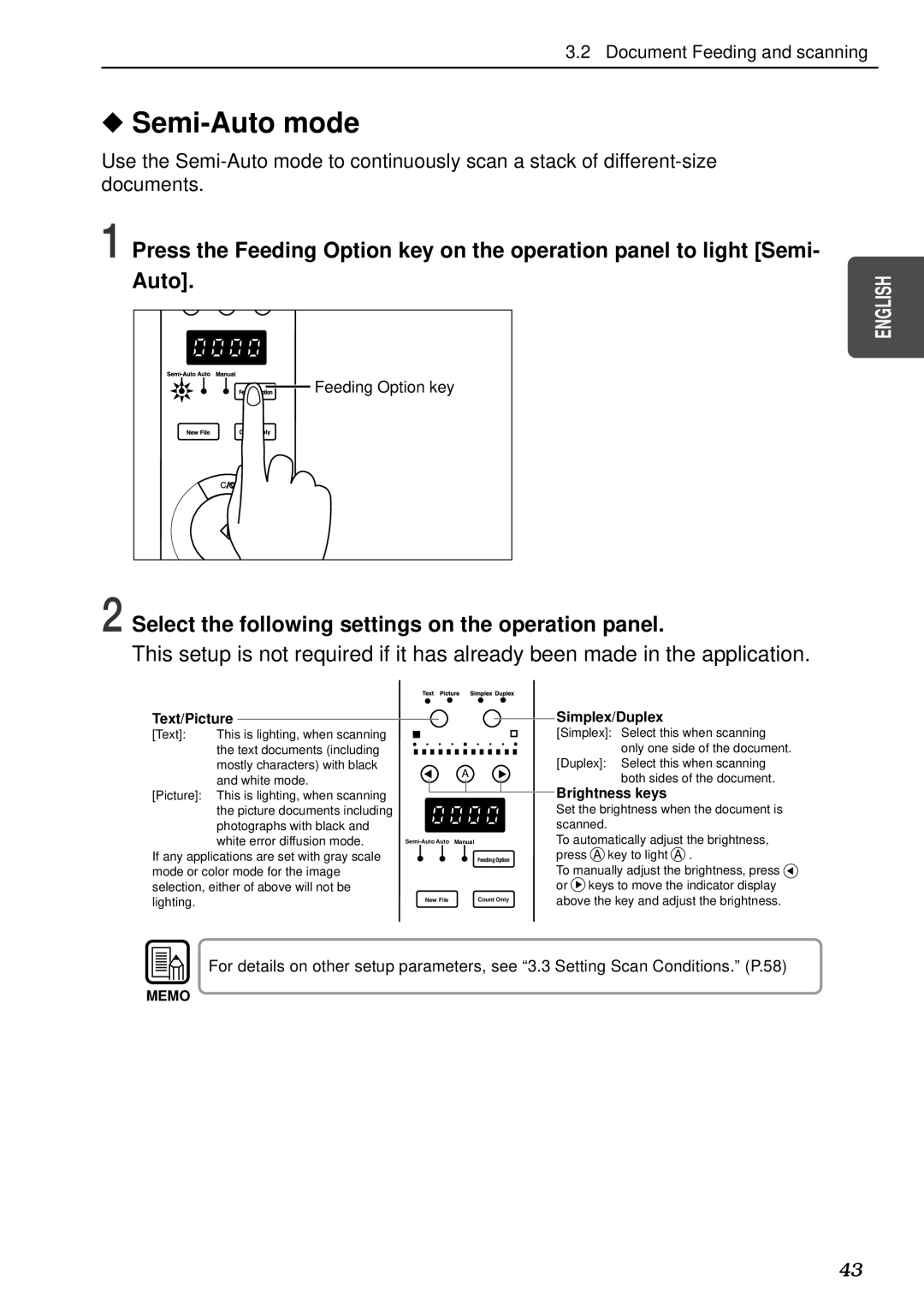 Canon DR-5080C, DR-5020 manual Semi-Auto mode, Select the following settings on the operation panel 