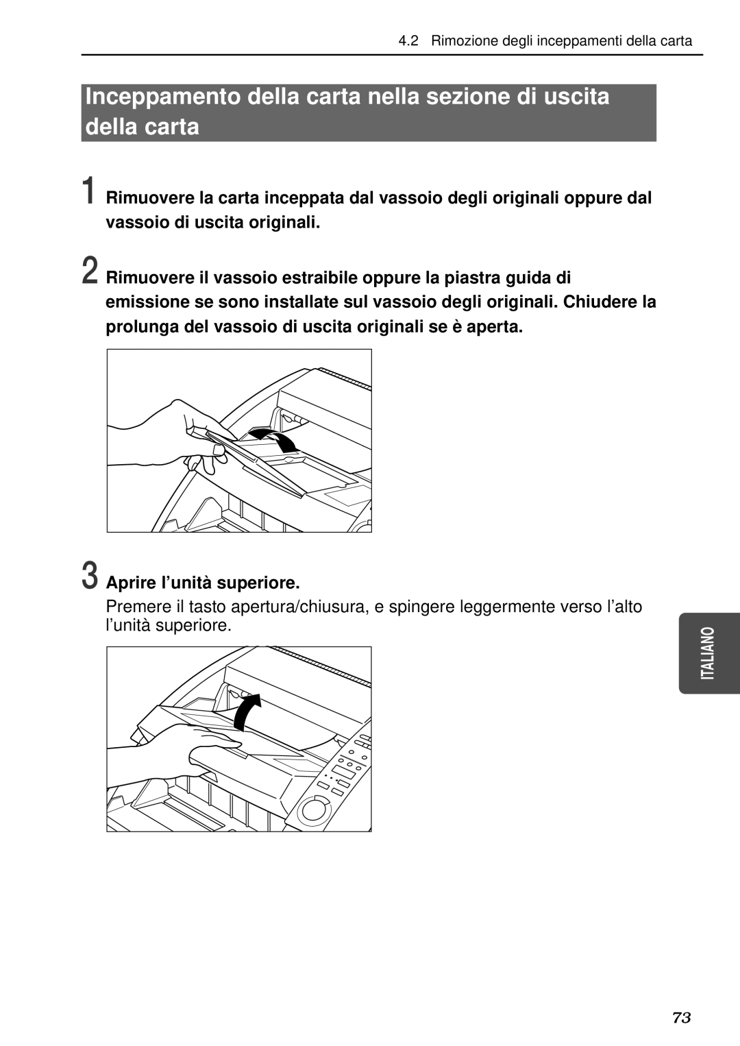 Canon DR-5080C, DR-5020 manual Inceppamento della carta nella sezione di uscita Della carta 