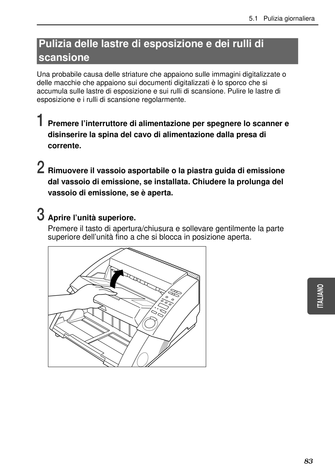 Canon DR-5080C, DR-5020 manual Pulizia delle lastre di esposizione e dei rulli di Scansione 