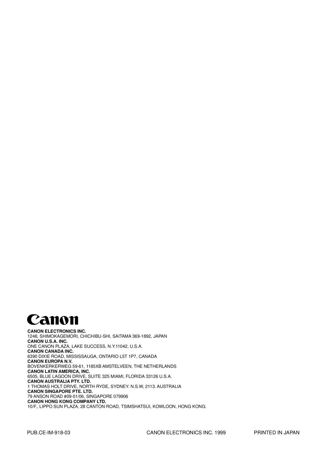 Canon DR-5080C, DR-5020 manual  Canon Electronics INC 