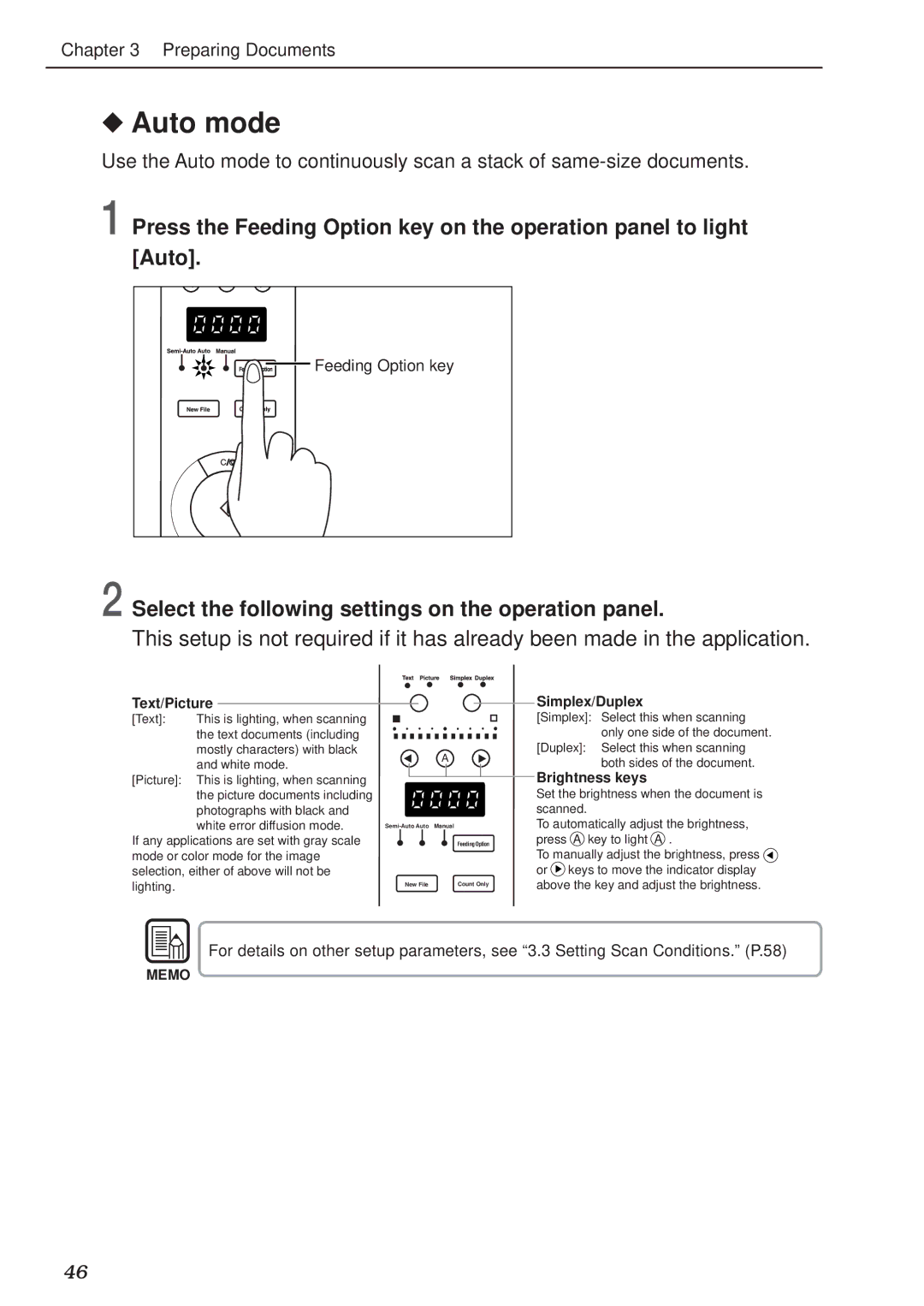 Canon DR-5020, DR-5080C manual Auto mode, Select the following settings on the operation panel 