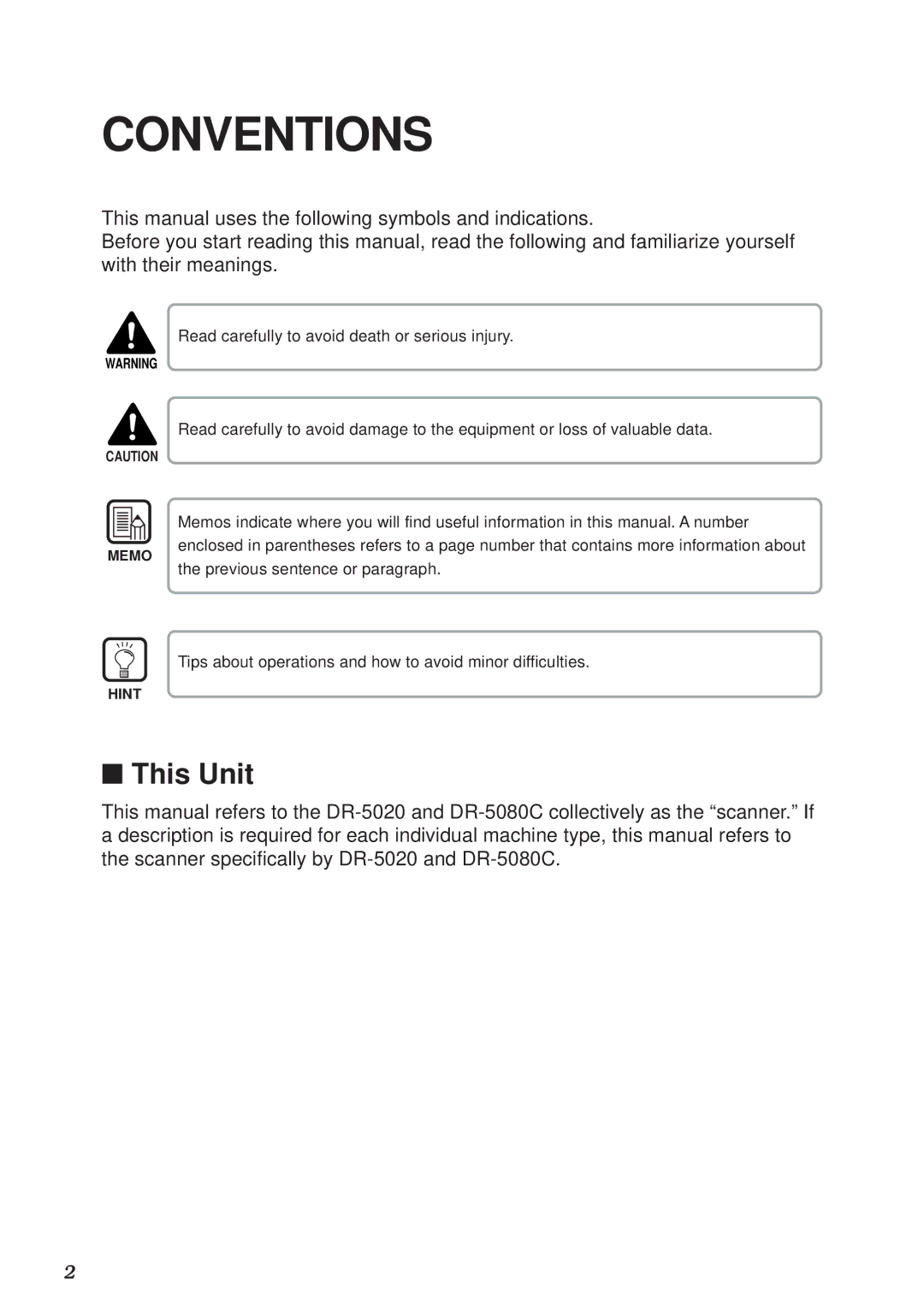 Canon DR-5020, DR-5080C manual Conventions, This Unit 