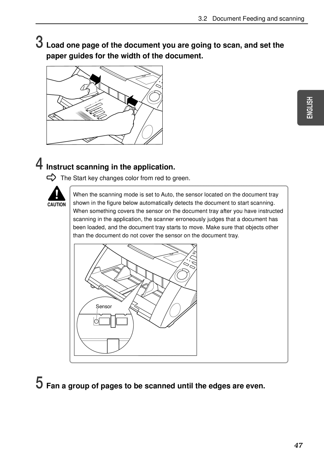 Canon DR-5080C, DR-5020 manual Fan a group of pages to be scanned until the edges are even 