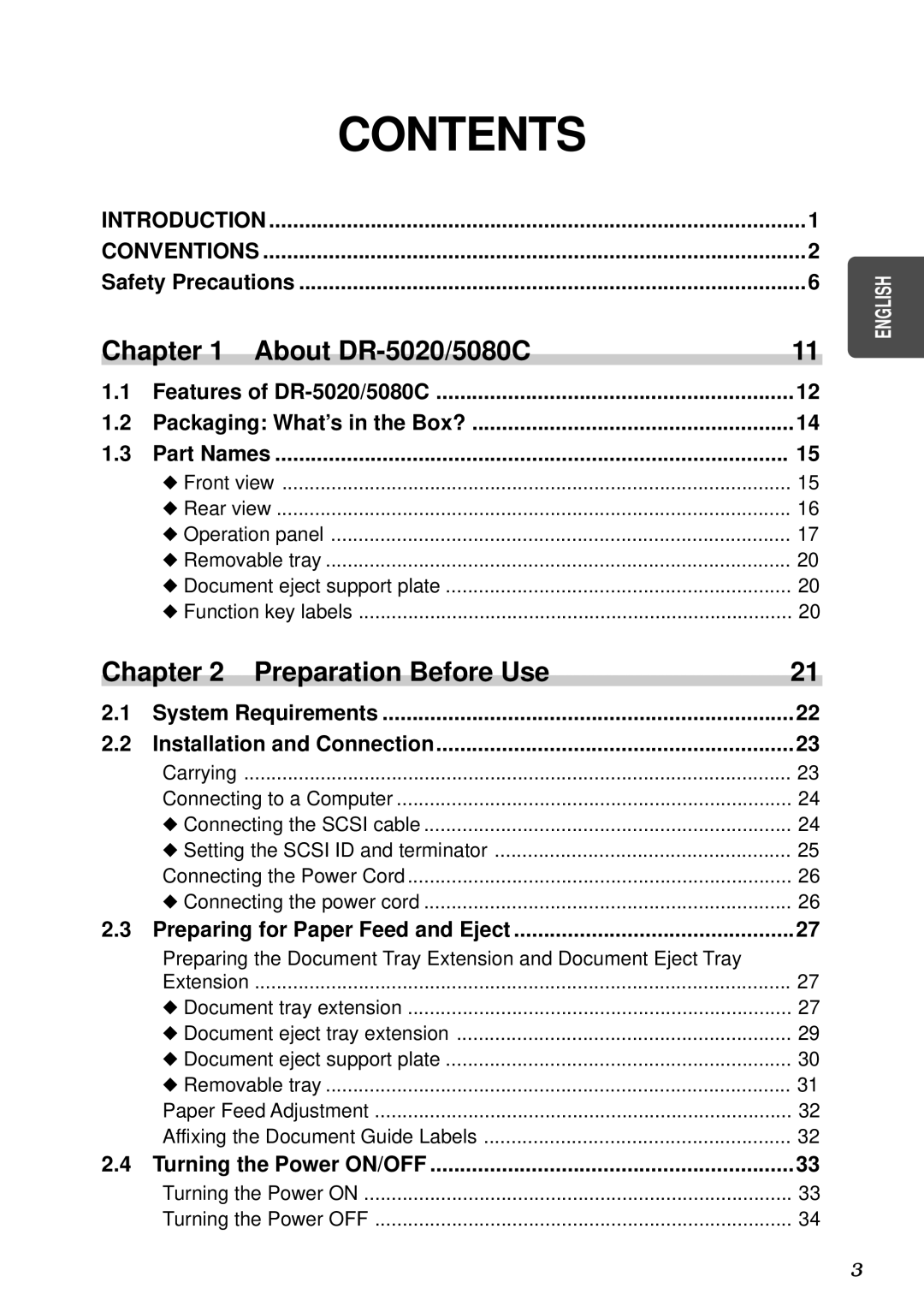 Canon DR-5080C, DR-5020 manual Contents 