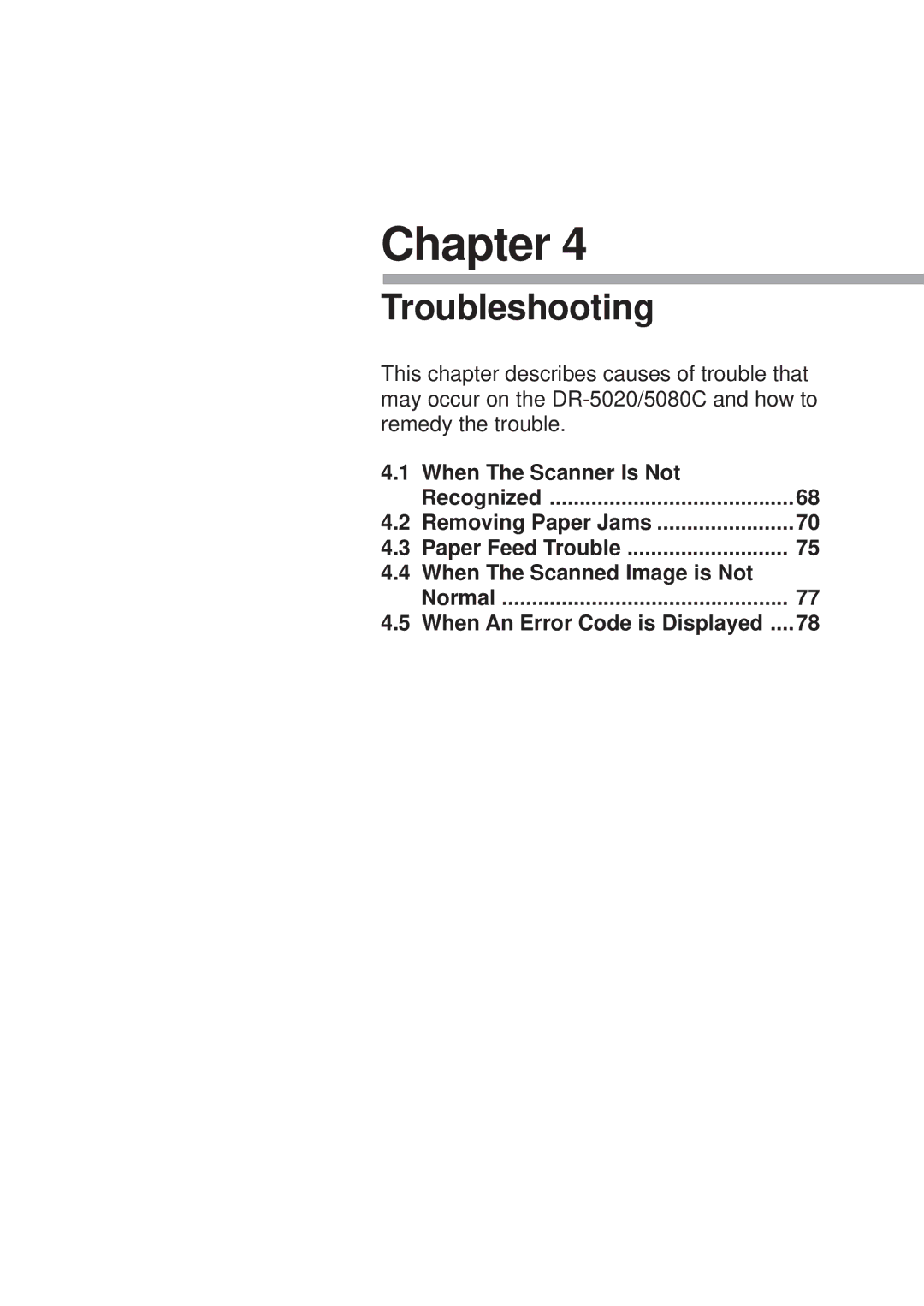 Canon DR-5080C, DR-5020 manual Chapter, Troubleshooting 