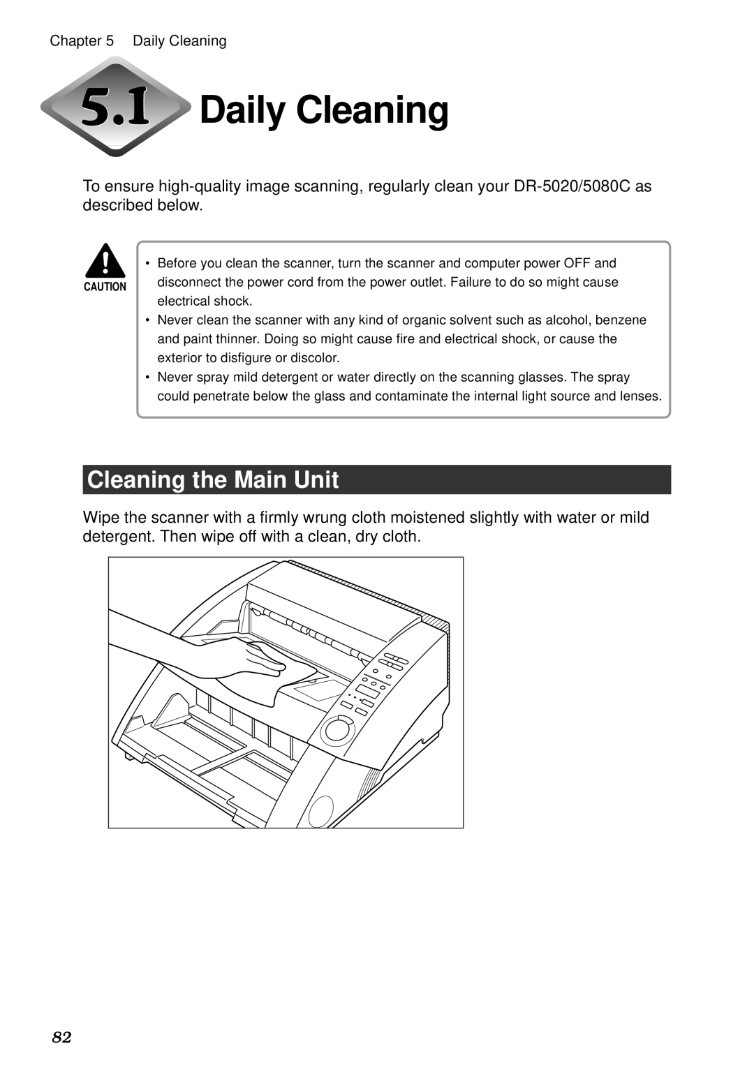 Canon DR-5020, DR-5080C manual Daily Cleaning, Cleaning the Main Unit 