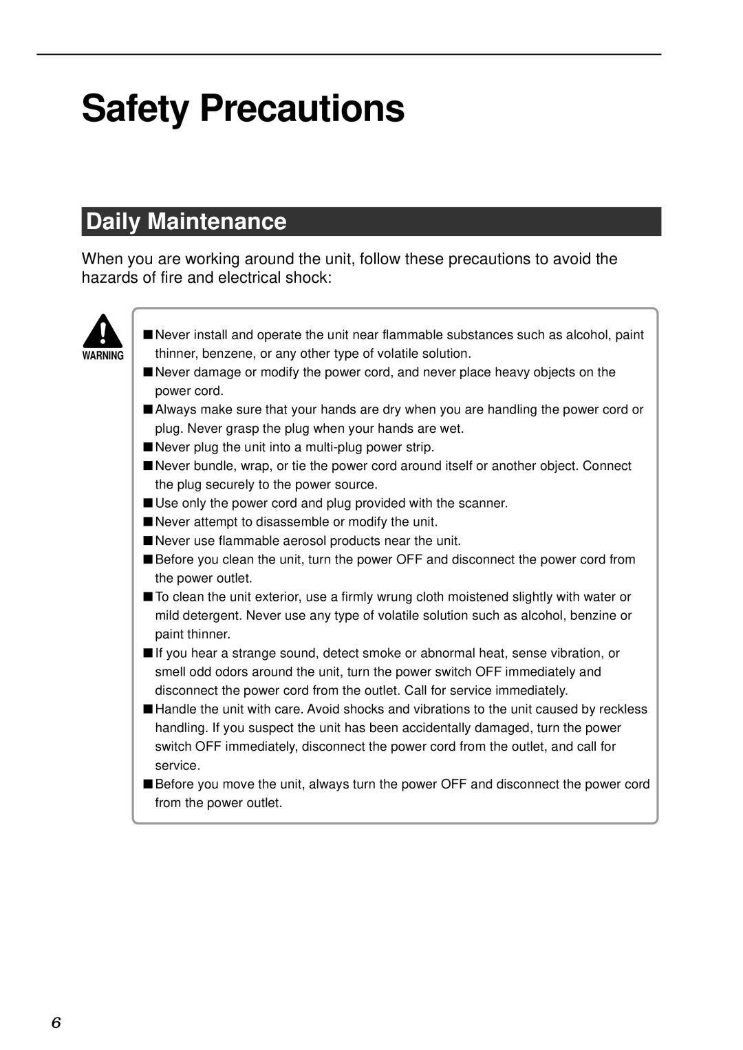 Canon DR-5020, DR-5080C manual Safety Precautions, Daily Maintenance 