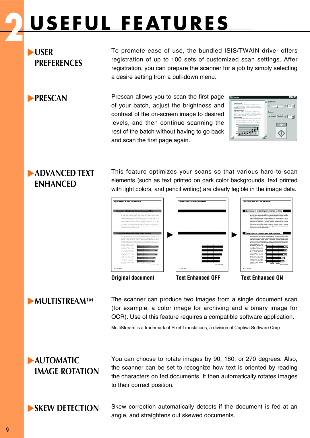 Canon DR-6080 manual User Preferences, Prescan, Advanced Text Enhanced, Multistream, Automatic 