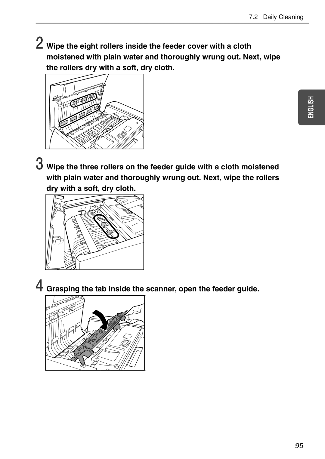 Canon DR-7080C manual Grasping the tab inside the scanner, open the feeder guide 