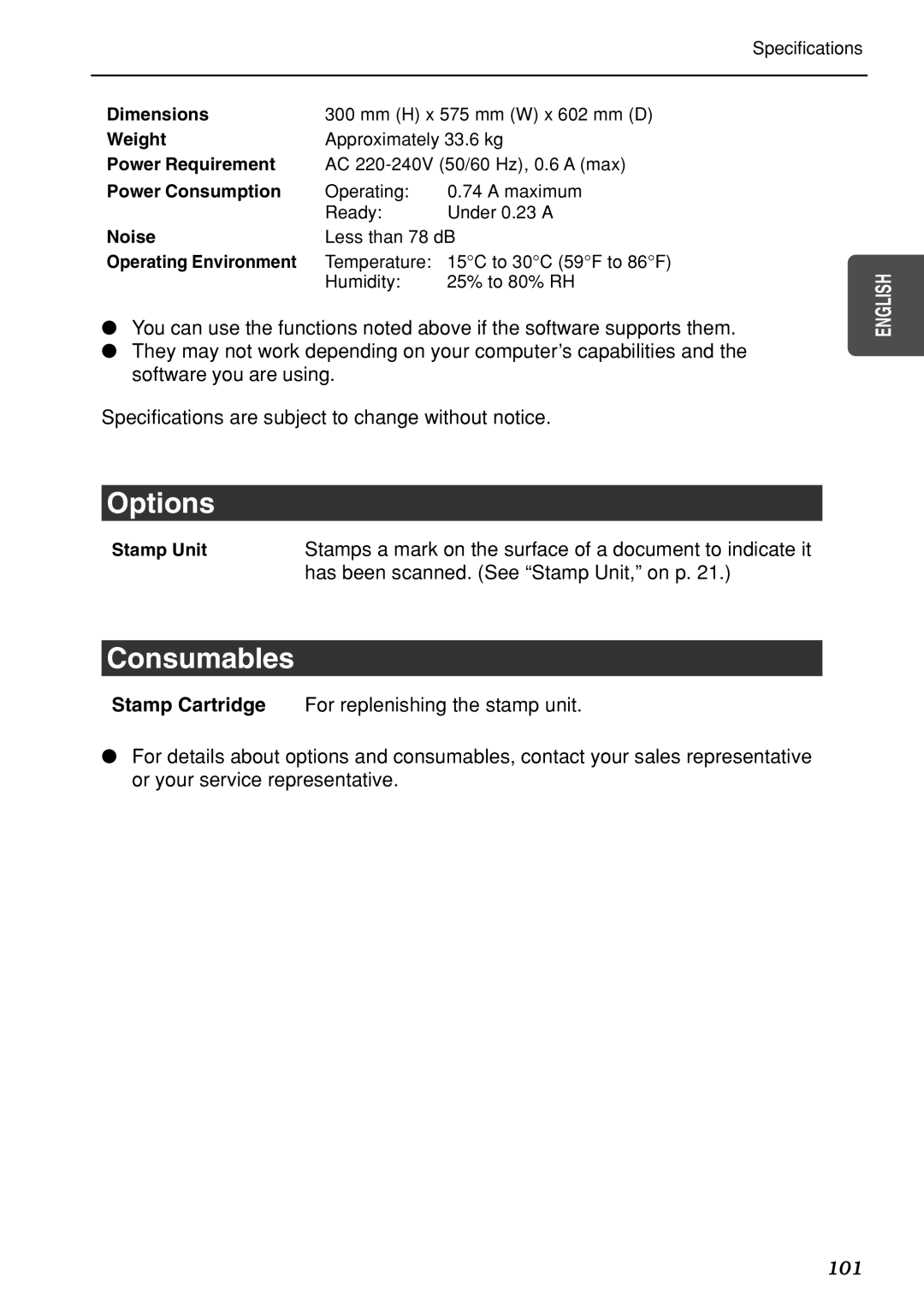 Canon DR-7080C manual Options, Consumables 