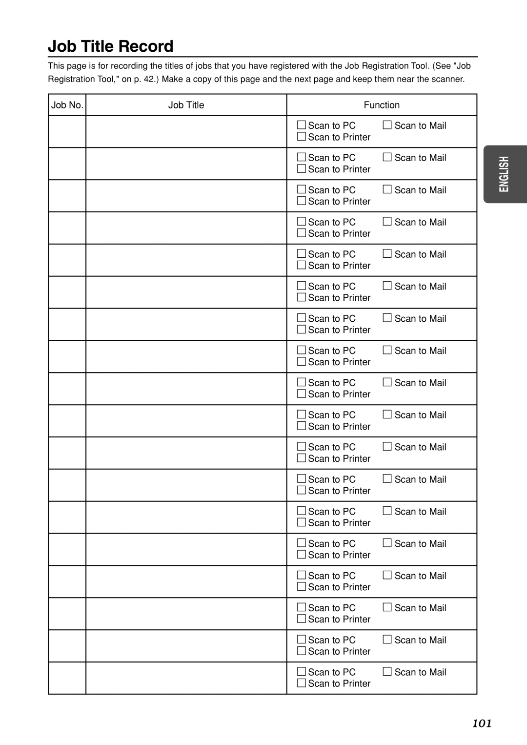 Canon DR-7080C manual Job Title Record 