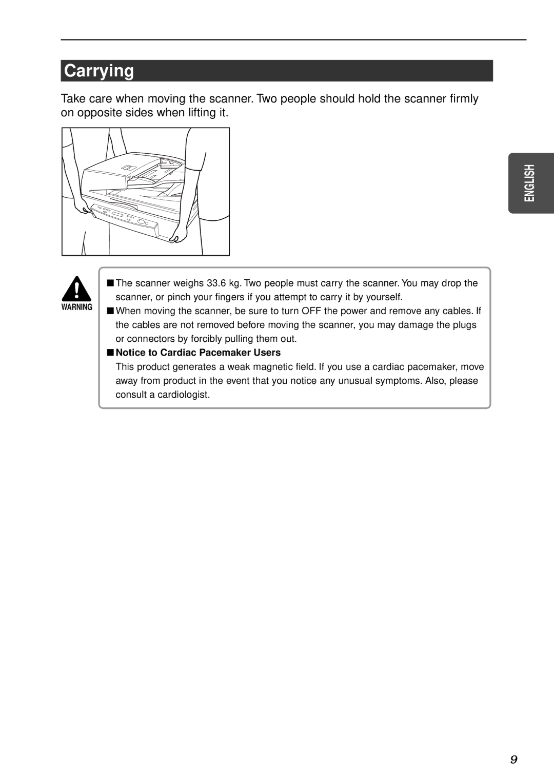 Canon DR-7080C manual Carrying 