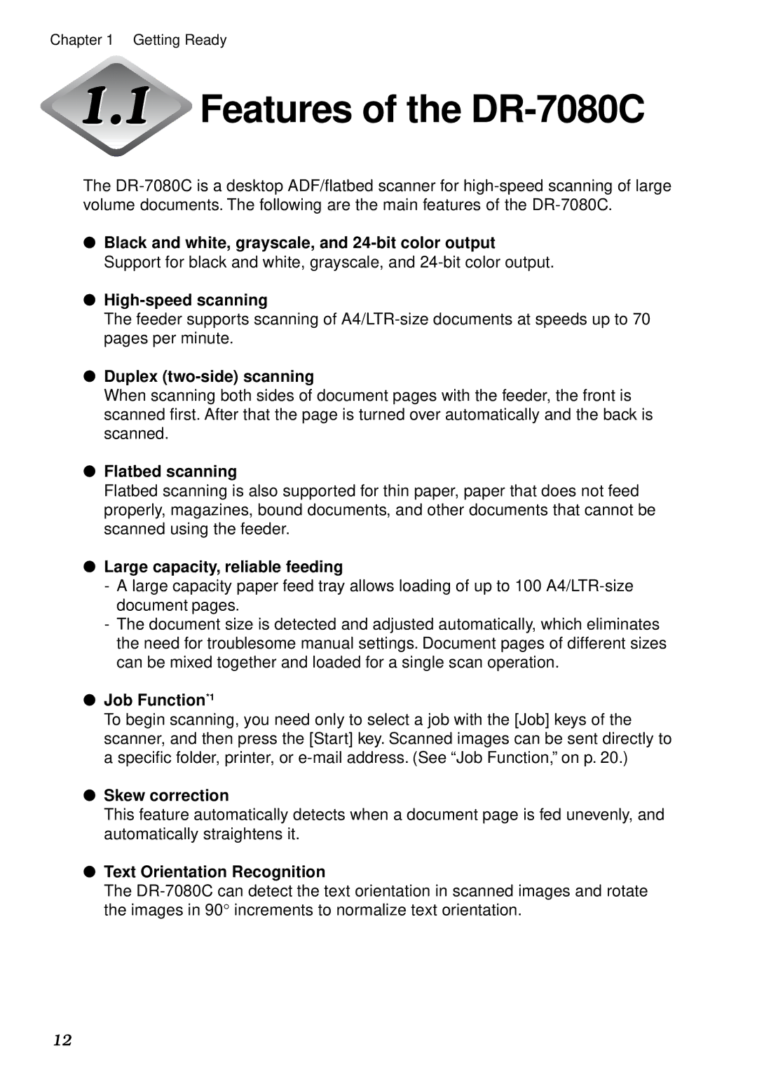 Canon manual Features of the DR-7080C 