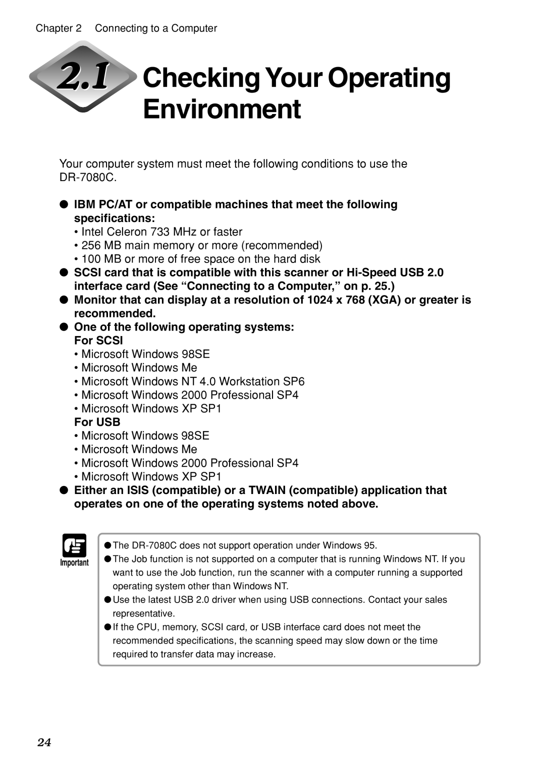 Canon DR-7080C manual Checking Your Operating Environment, For USB 